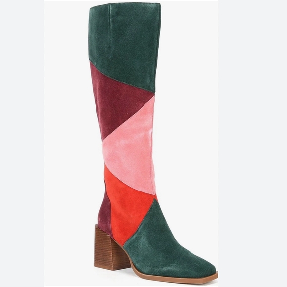 Chelsea & Violet Multicolor Patchwork Heeled Boots - Picture 1 of 7